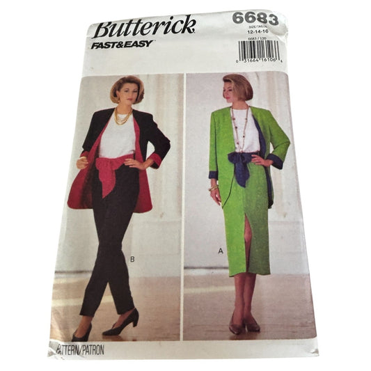 Butterick Sewing Pattern 6683 Jacket Top Skirt Pants Work 90s Power Dressing 12-16 Uncut