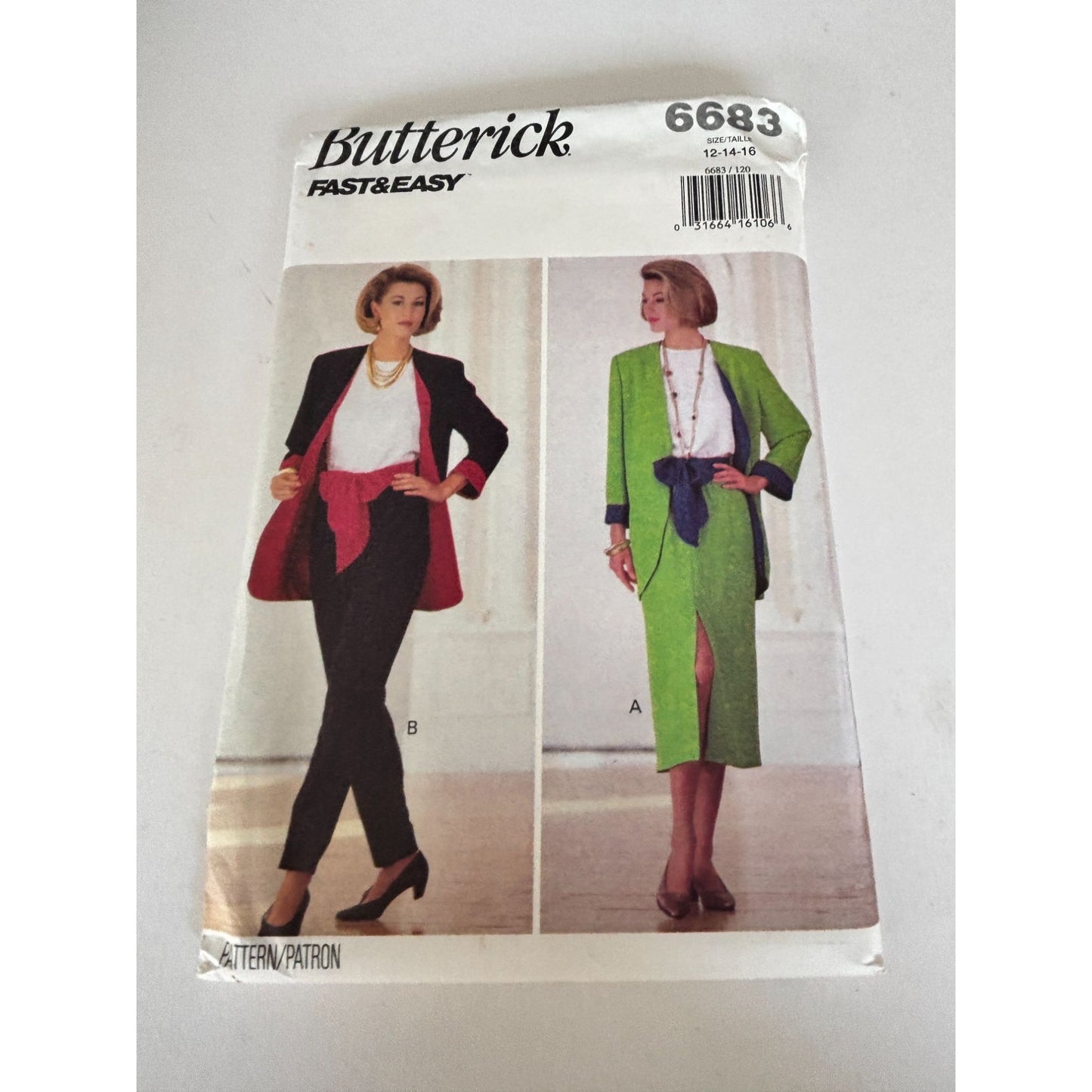 Butterick Sewing Pattern 6683 Jacket Top Skirt Pants Work 90s Power Dressing 12-16 Uncut