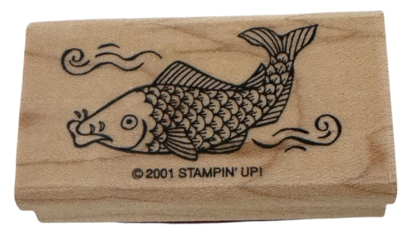 Stampin Up Rubber Stamp Koi Fish Pond Nature Asian Theme Card Making Wood Mount