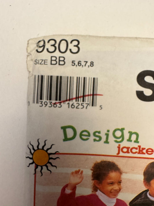 Simplicity Sewing Pattern 9303 Kids Jacket Heart Pocket Boys Girls 5 6 7 8 Uncut