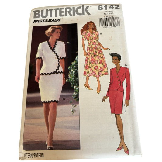 Butterick Sewing Pattern 6142 Top Skirt Career Outfit Work Summer UC 12 14 16