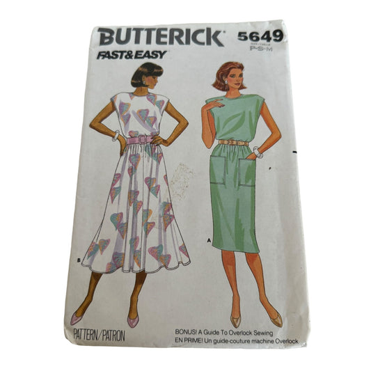 Butterick Sewing Pattern 5649 Fit Flare Dress Pockets Belt Work Summer S M Uncut