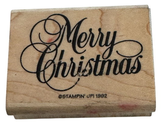 Stampin Up Rubber Stamp Merry Christmas Card Making Words Cursive Elegant Script
