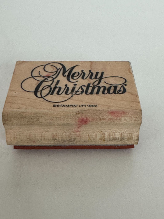 Stampin Up Rubber Stamp Merry Christmas Card Making Words Cursive Elegant Script