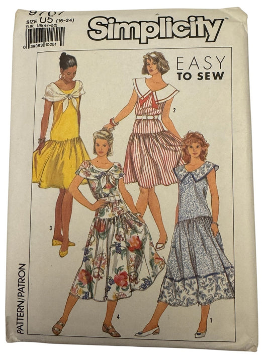 Simplicity Sewing Pattern 9707 Dress Easy Sew Short Sleeve 16-24 Vintage 1990