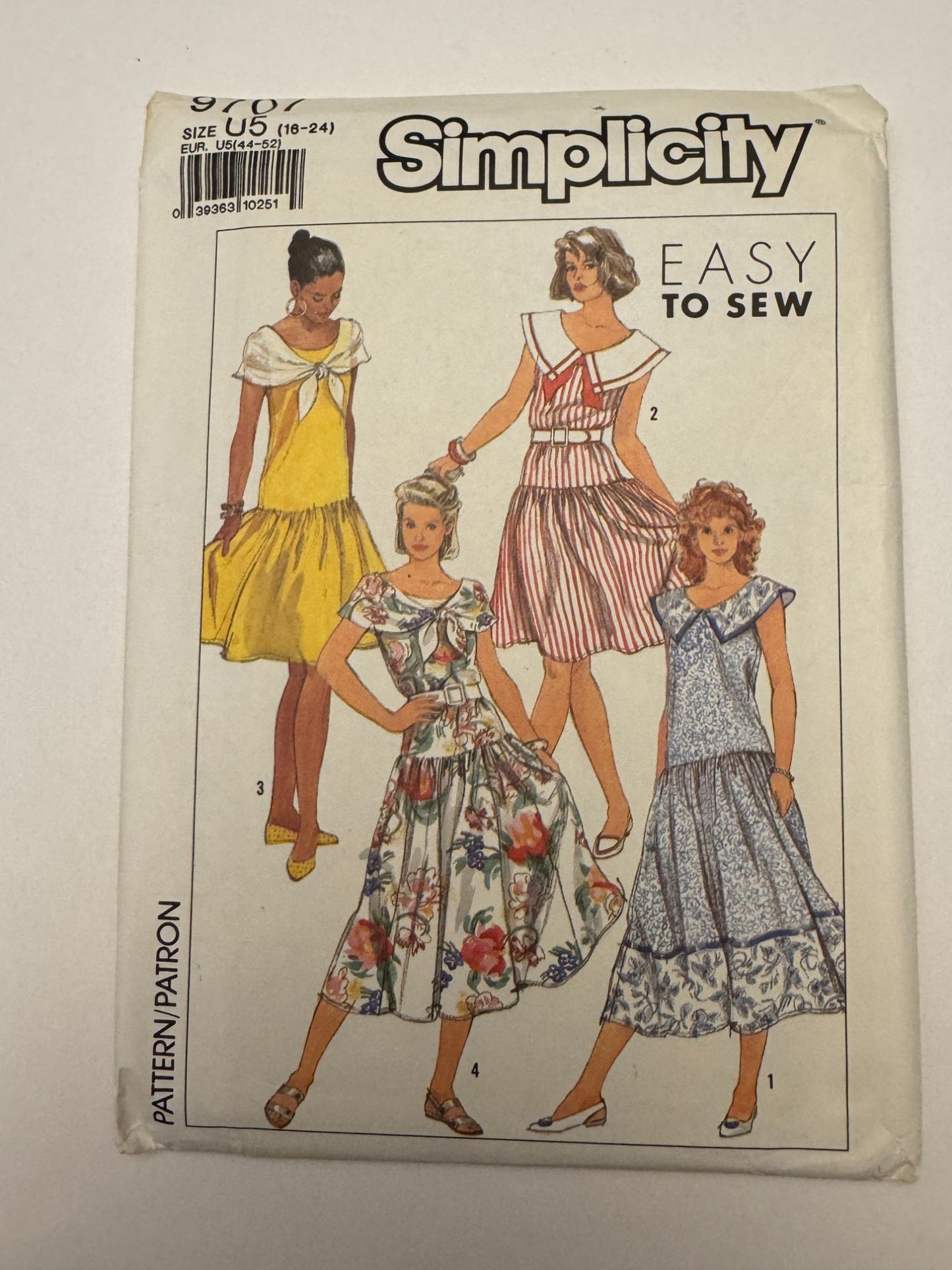 Simplicity Sewing Pattern 9707 Dress Easy Sew Short Sleeve 16-24 Vintage 1990