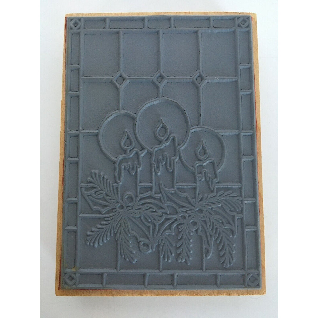 Raindrops on Roses Rubber Stamp Christmas Candles Holly Window Stained Glass