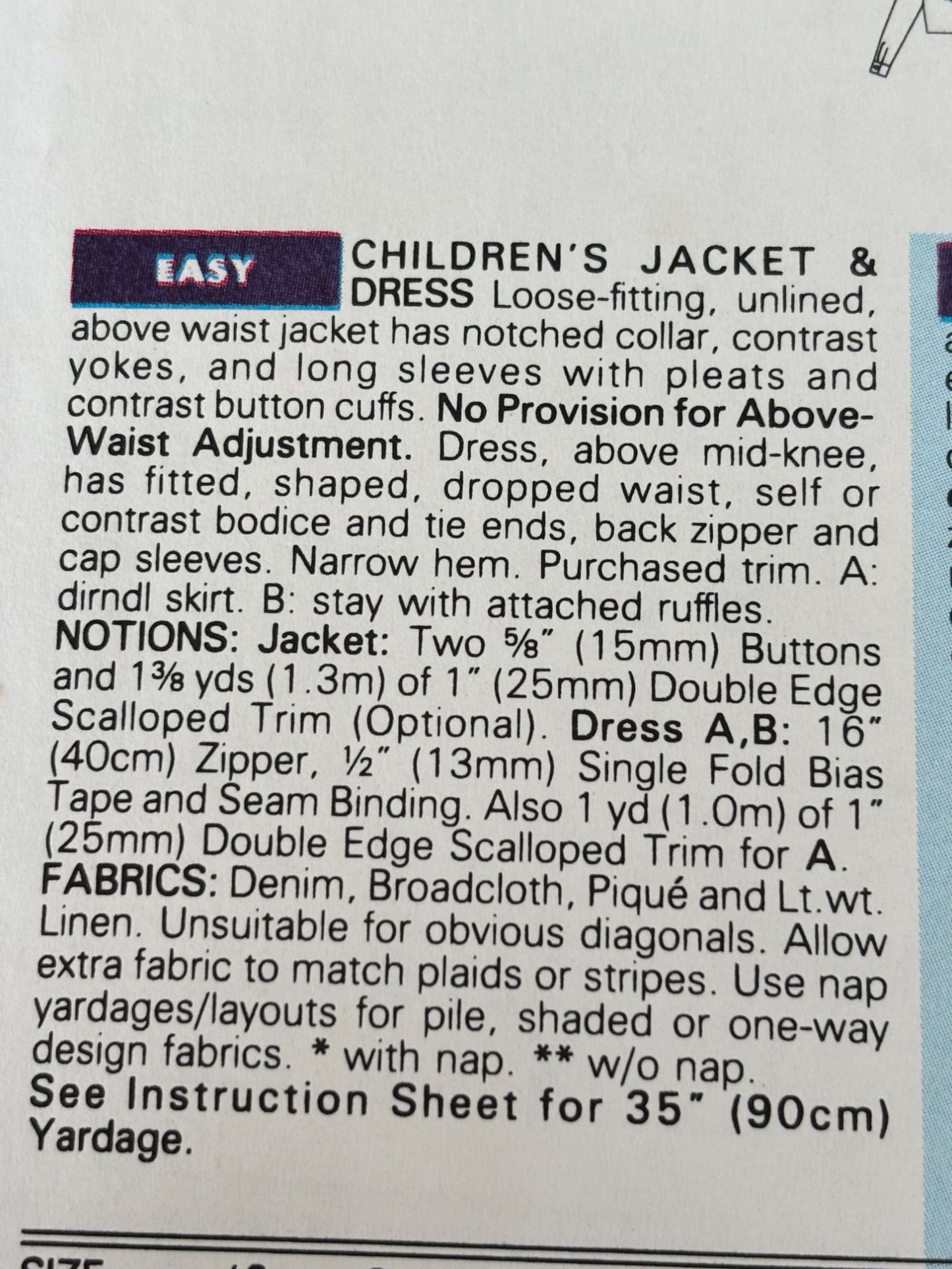 Butterick Sewing Pattern 6607 Girls Jacket Dress Easy Spring Girls 5 6 6X Uncut