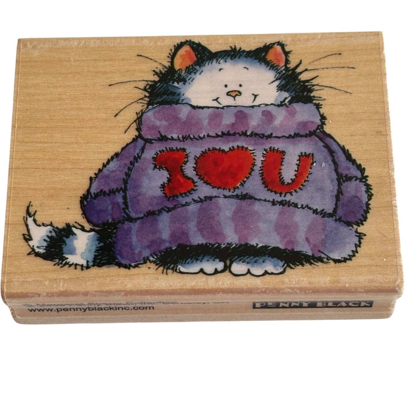 Penny Black Rubber Stamp X-Large Love Cat Fall Sweater Card Making Animal Smile