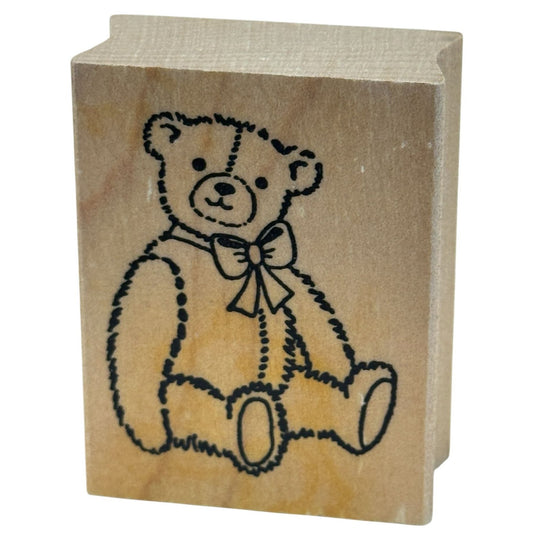 Embossing Arts Rubber Stamp Teddy Bear Toy Bow Card Making Craft Wood Mounted