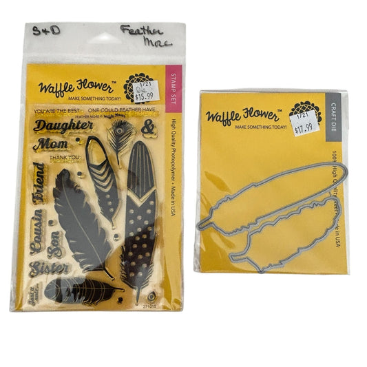 Waffle Flower Clear Stamp Die Set Feather More Pun Mothers Day Cardmaking Sister