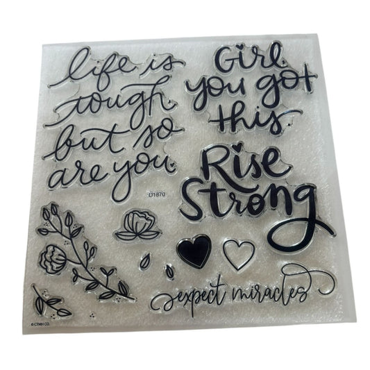CTMH My Acrylix Acrylic Stamp Set Rise Strong Life is Tough but so are you Heart