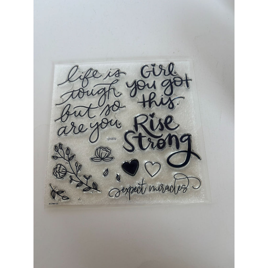 CTMH My Acrylix Acrylic Stamp Set Rise Strong Life is Tough but so are you Heart