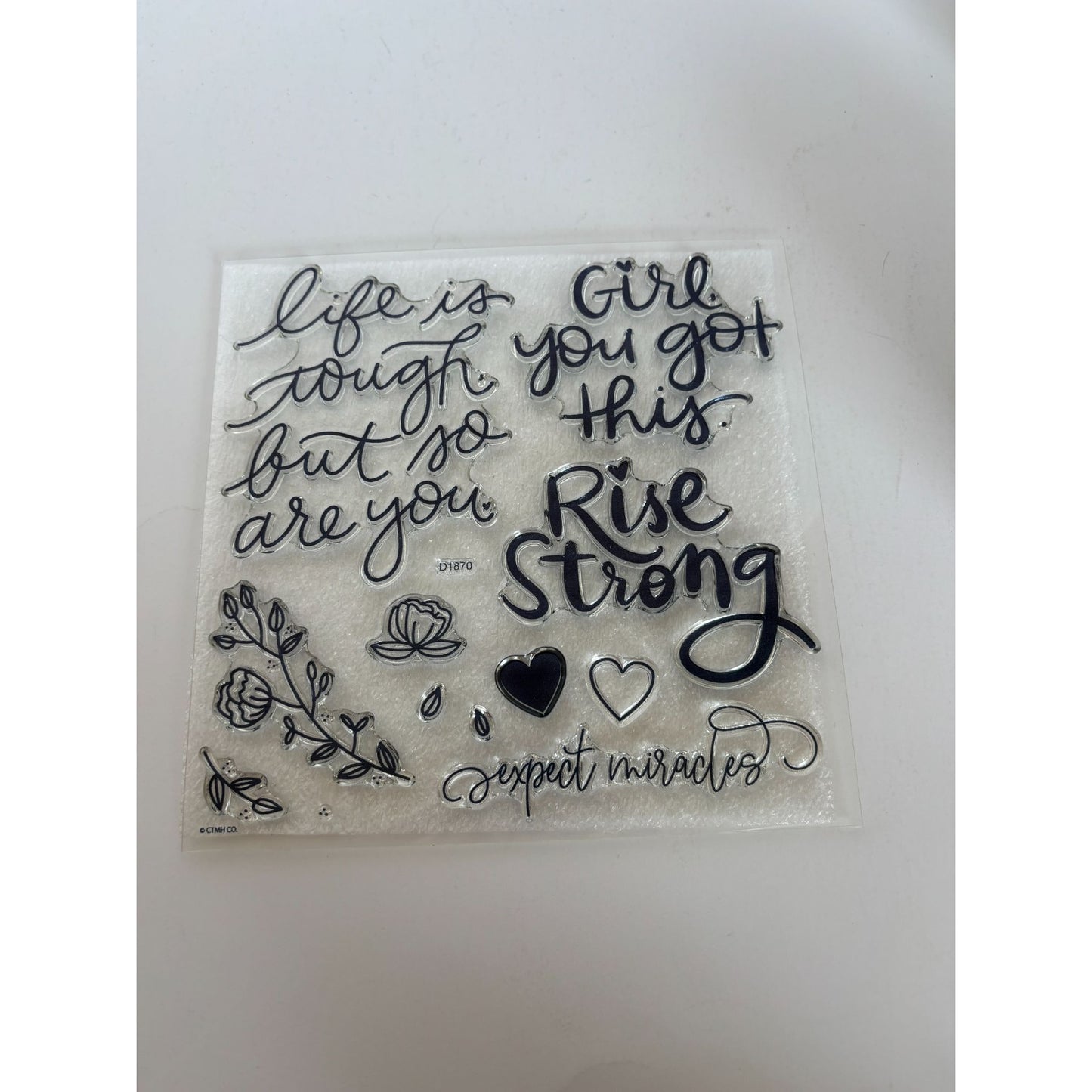 CTMH My Acrylix Acrylic Stamp Set Rise Strong Life is Tough but so are you Heart