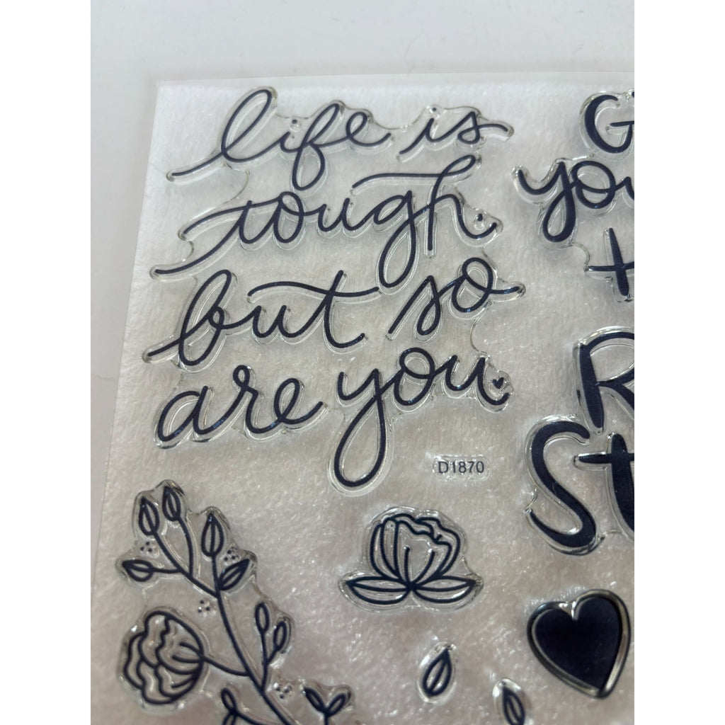 CTMH My Acrylix Acrylic Stamp Set Rise Strong Life is Tough but so are you Heart