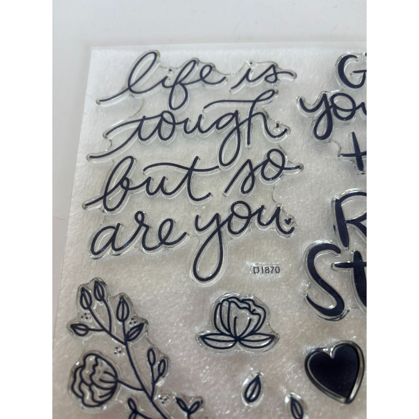 CTMH My Acrylix Acrylic Stamp Set Rise Strong Life is Tough but so are you Heart