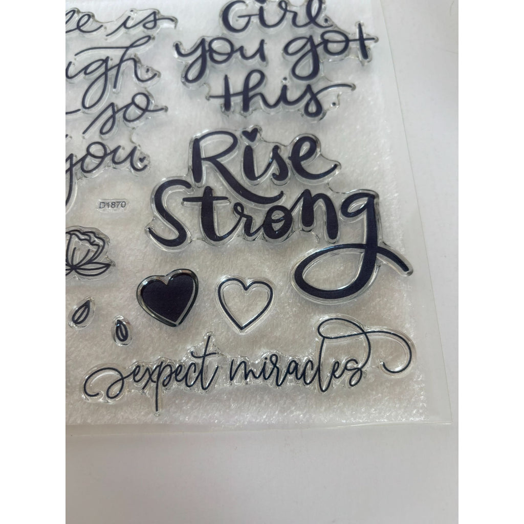 CTMH My Acrylix Acrylic Stamp Set Rise Strong Life is Tough but so are you Heart