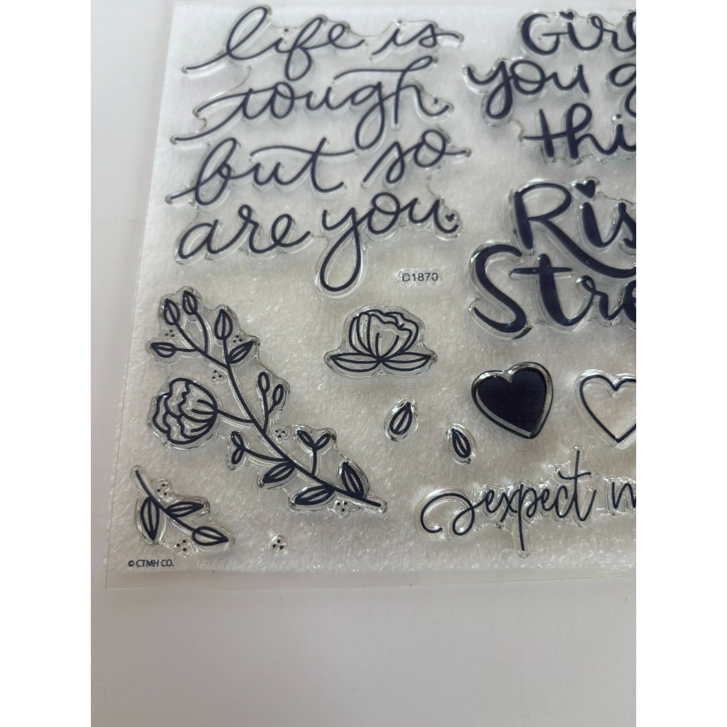CTMH My Acrylix Acrylic Stamp Set Rise Strong Life is Tough but so are you Heart