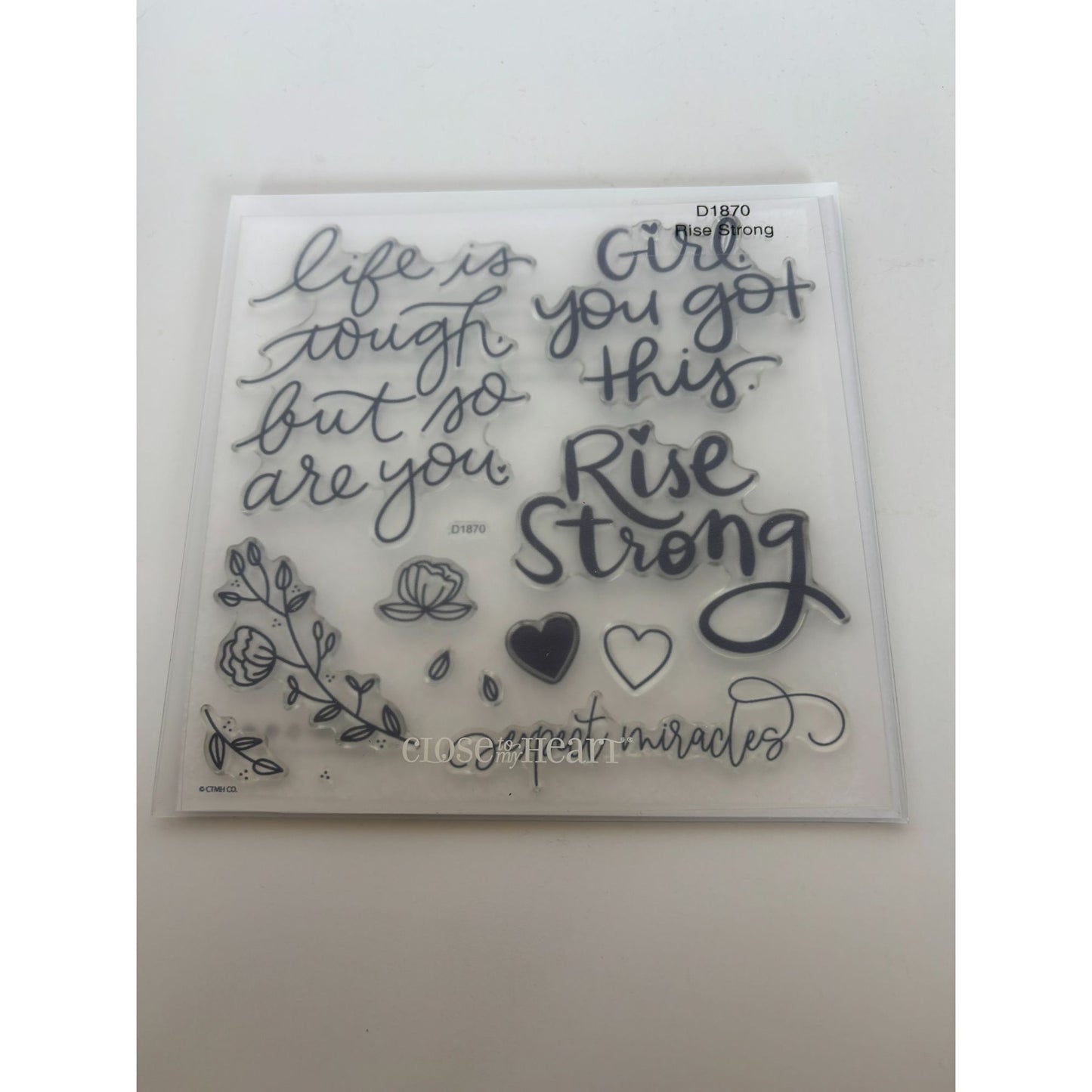 CTMH My Acrylix Acrylic Stamp Set Rise Strong Life is Tough but so are you Heart