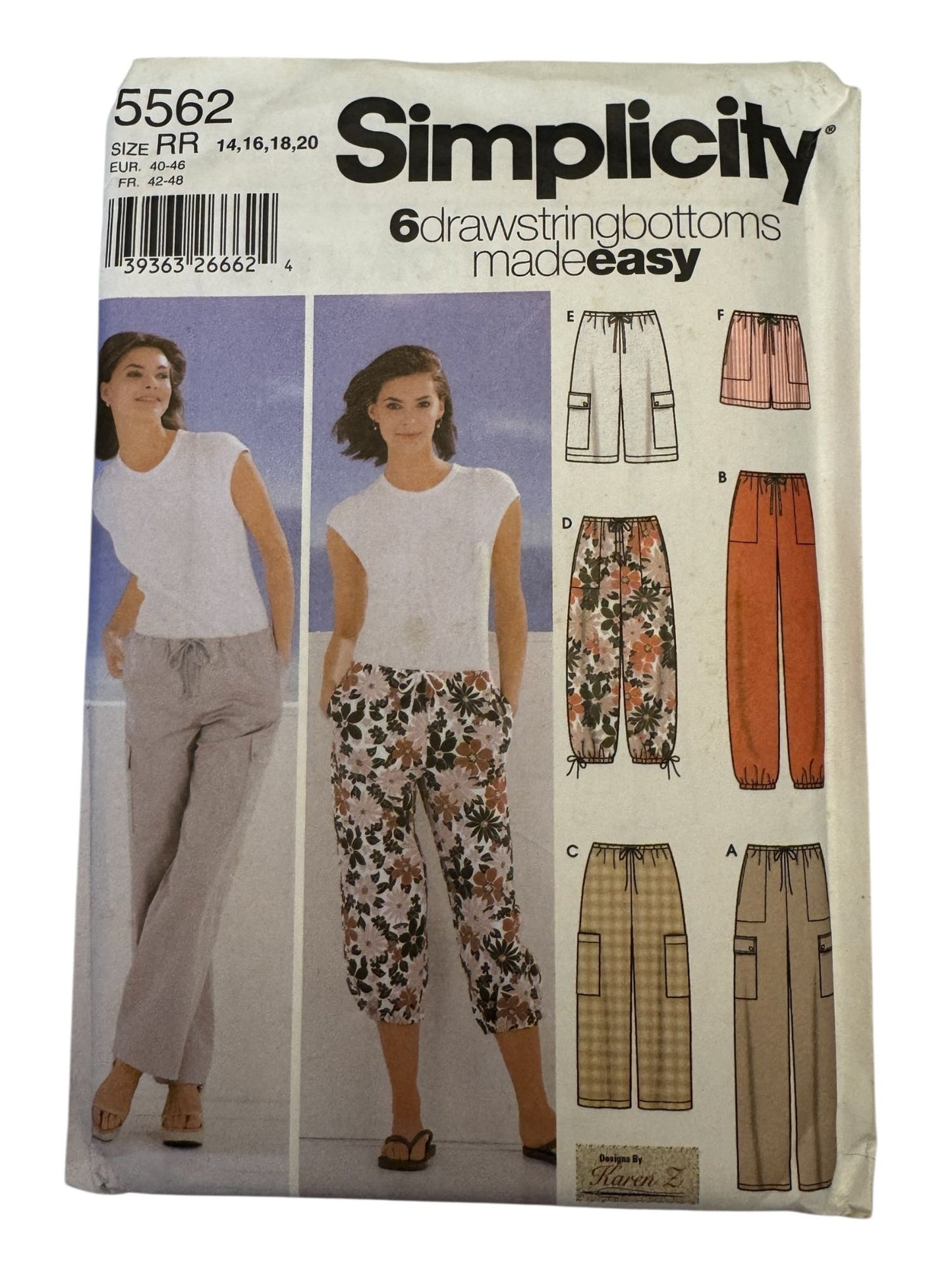 Simplicity Sewing Pattern 5562 Drawstring Pants Shorts Cargo Pockets Easy 14-20