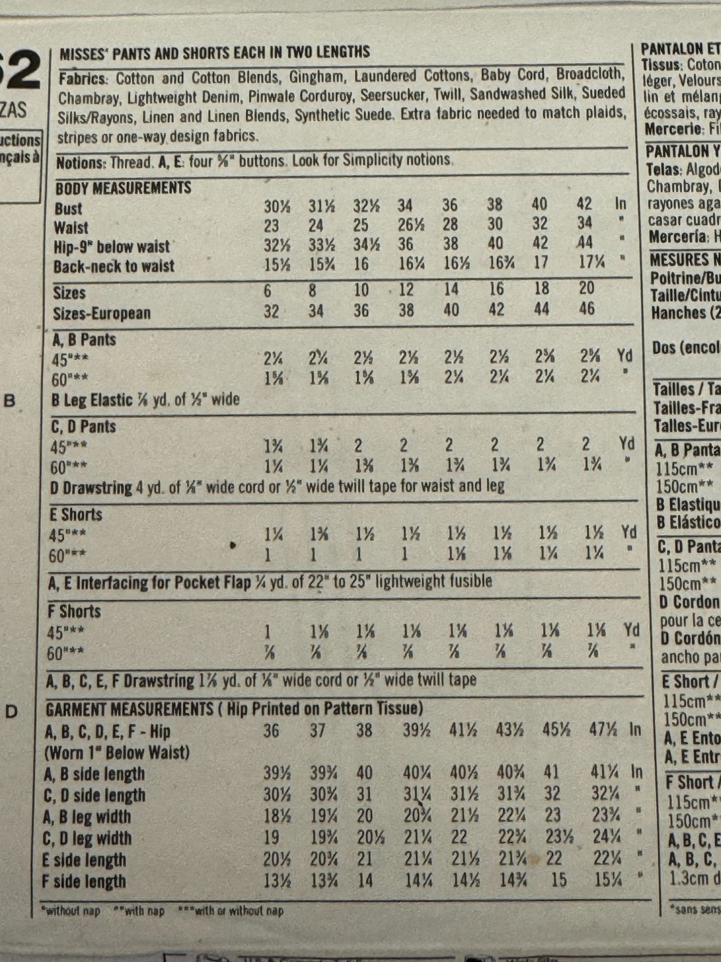 Simplicity Sewing Pattern 5562 Drawstring Pants Shorts Cargo Pockets Easy 14-20