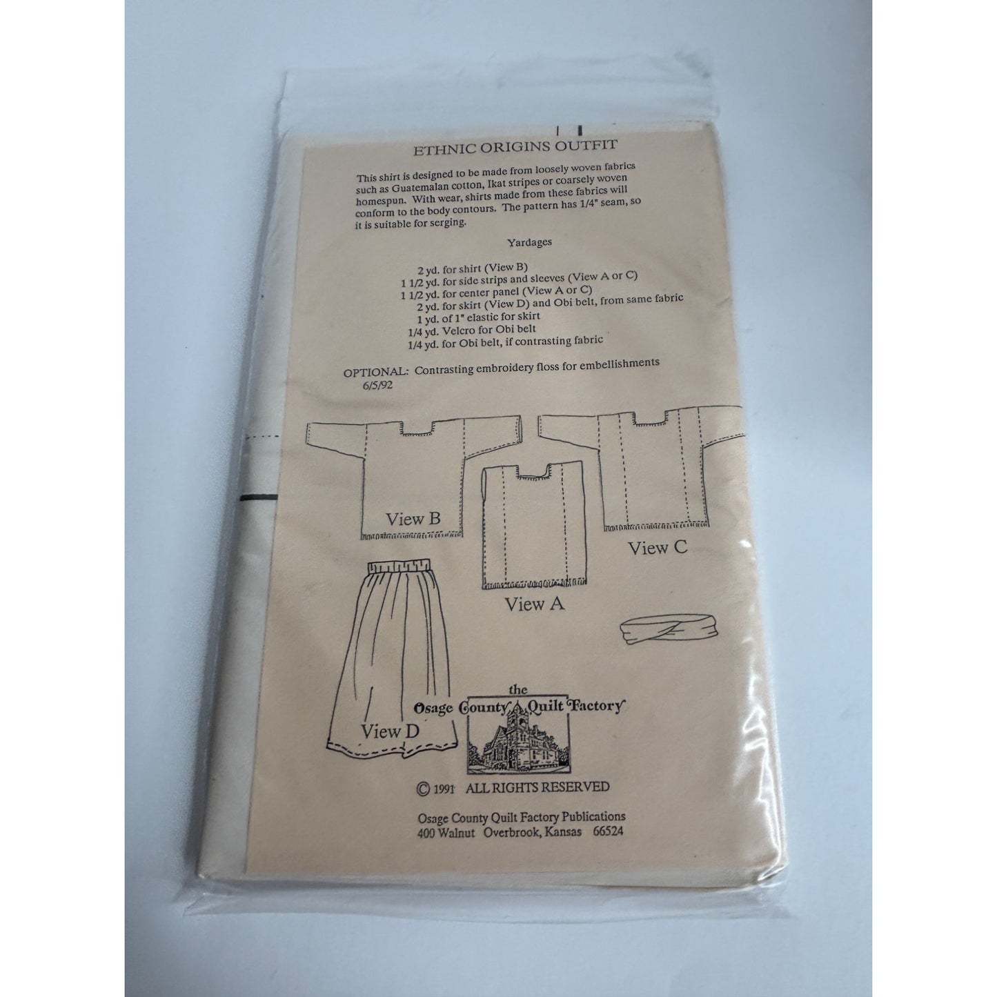 Osage County Quilt Factory Sewing Pattern Ethnic Origins Skirt Shirt 10 12 14 UC