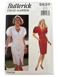 Butterick Sewing Pattern 6637 Dress Puff Sleeve Princess Seam 12 14 16 1990s UC