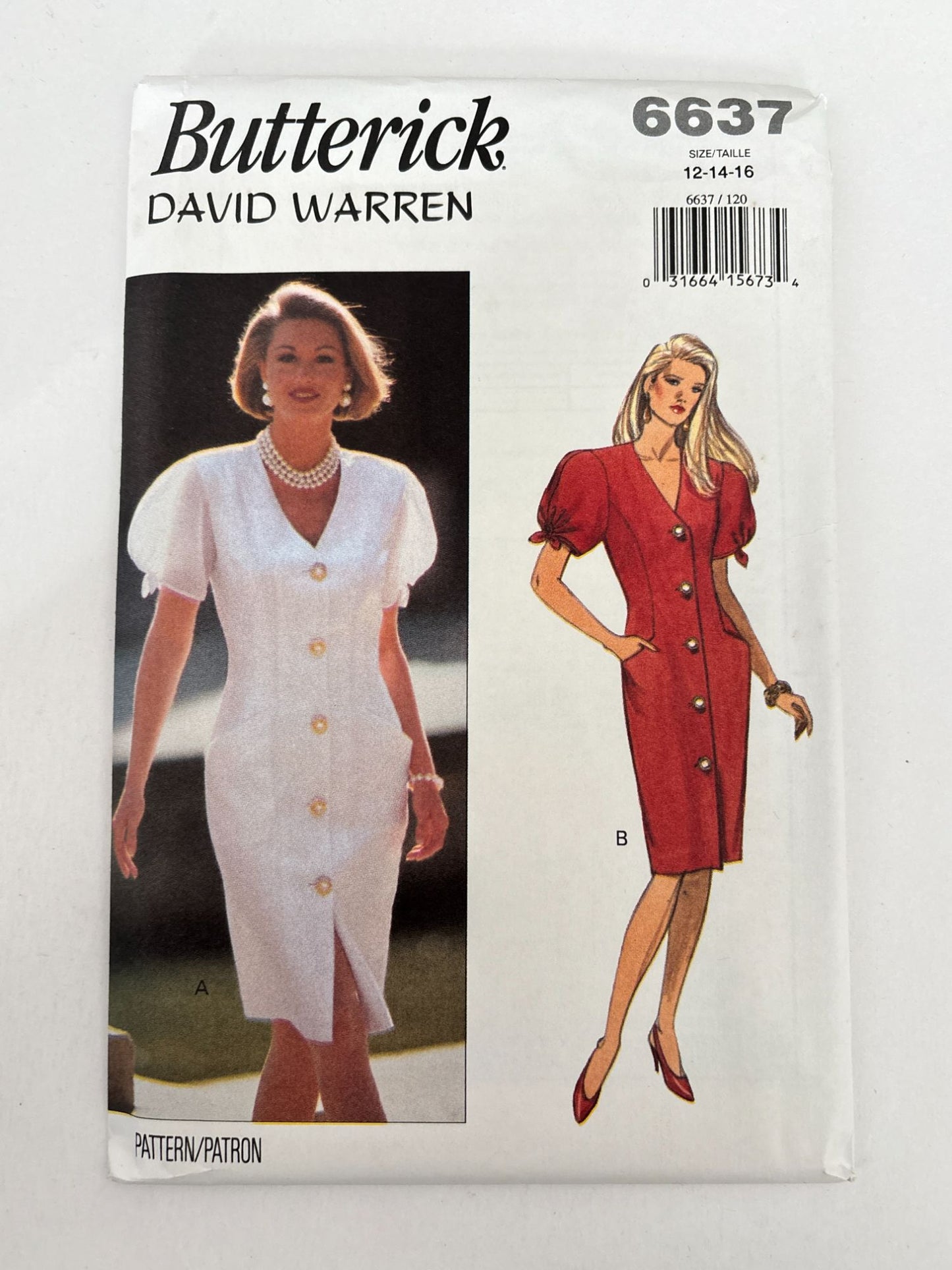 Butterick Sewing Pattern 6637 Dress Puff Sleeve Princess Seam 12 14 16 1990s UC