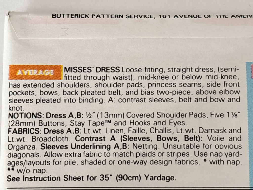 Butterick Sewing Pattern 6637 Dress Puff Sleeve Princess Seam 12 14 16 1990s UC