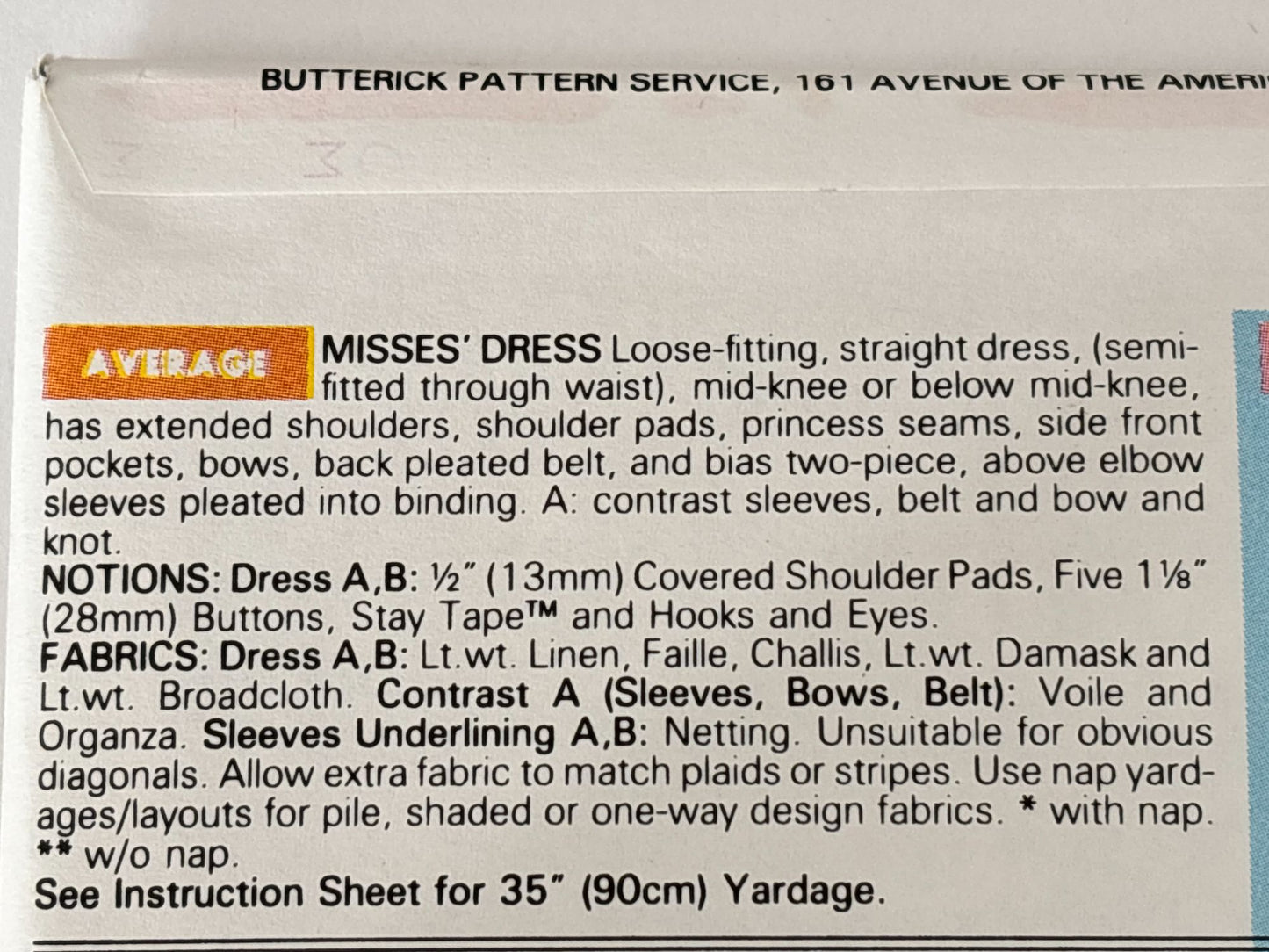 Butterick Sewing Pattern 6637 Dress Puff Sleeve Princess Seam 12 14 16 1990s UC