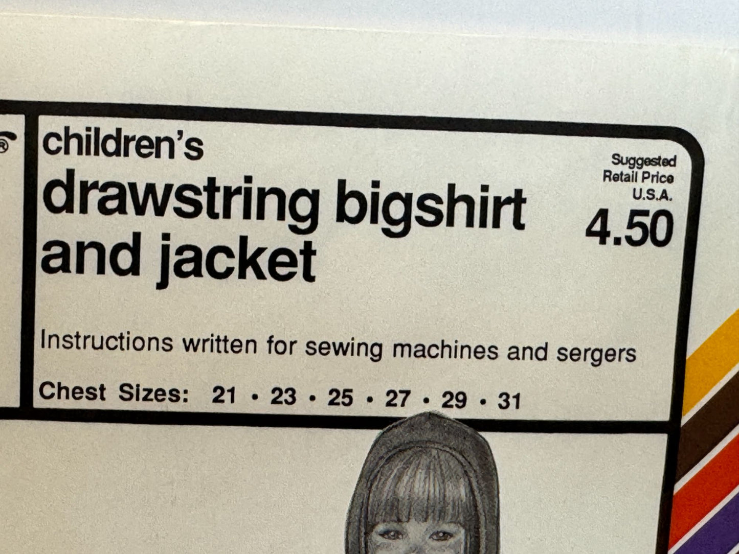Stretch & Sew Sewing Pattern 999 Childrens Drawstring Bigshirt Shirt Jacket UC