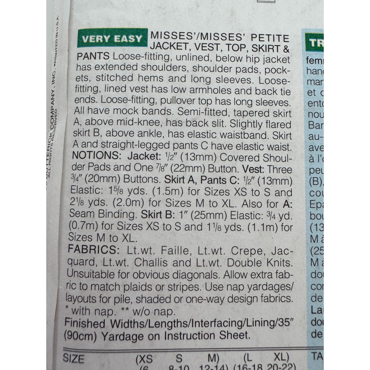 Butterick Sewing Pattern 4266 Capsule Wardrobe Top Skirt Pants Jacket XS S M UC