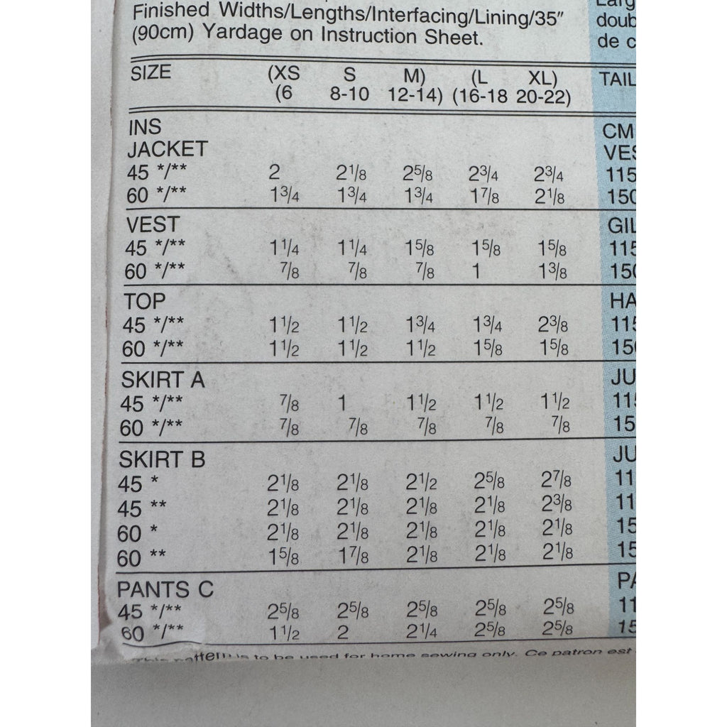 Butterick Sewing Pattern 4266 Capsule Wardrobe Top Skirt Pants Jacket XS S M UC