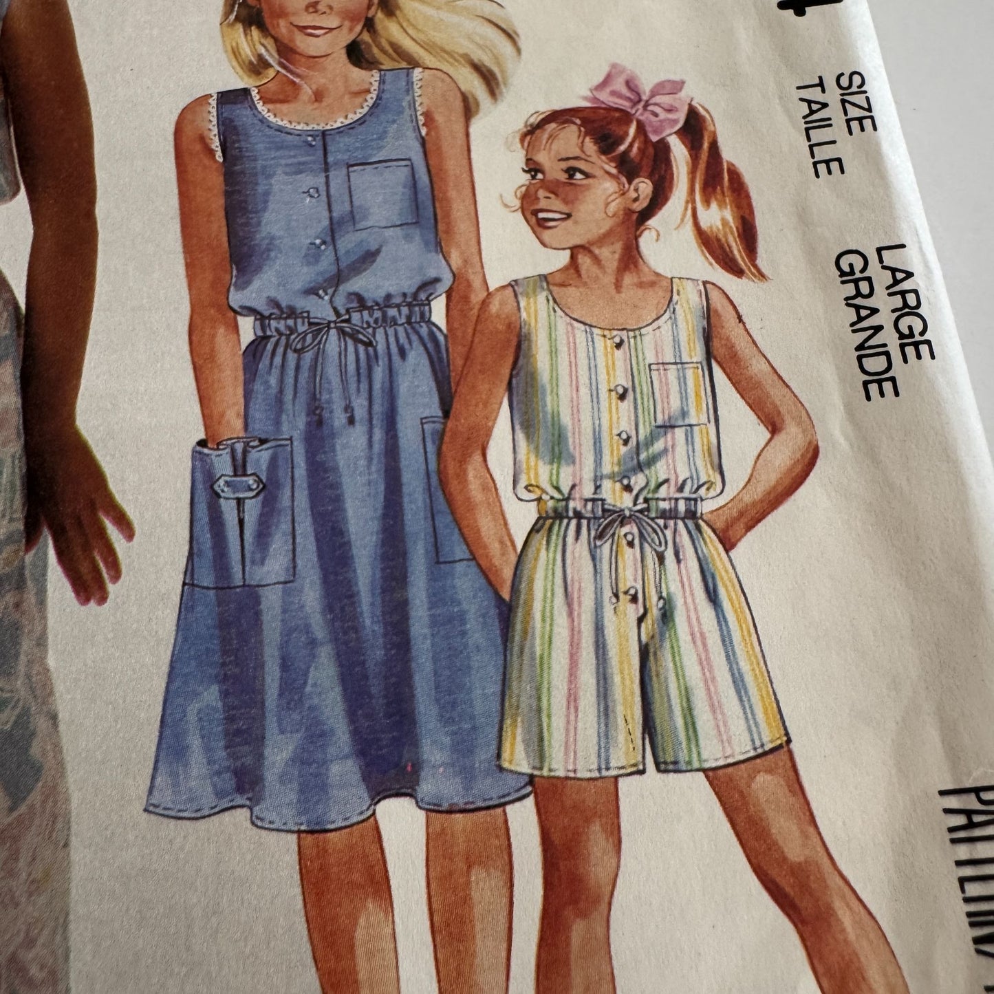 McCalls Sewing Pattern 3614 Sleeveless Dress Jumpsuit Romper Girls Large 1980s