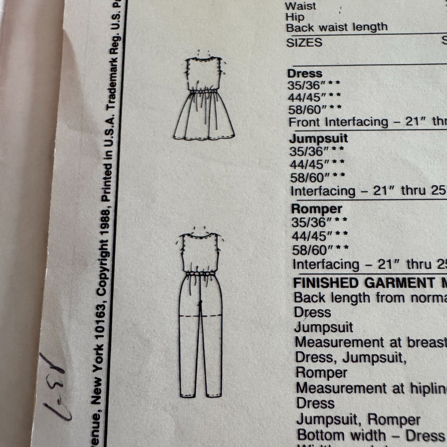 McCalls Sewing Pattern 3614 Sleeveless Dress Jumpsuit Romper Girls Large 1980s