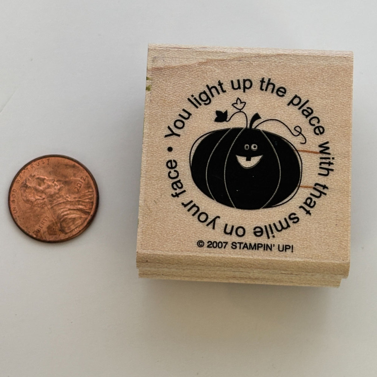 Stampin Up Rubber Stamp Happy Pumpkin With Smiling Face & Sentiment For Card Making