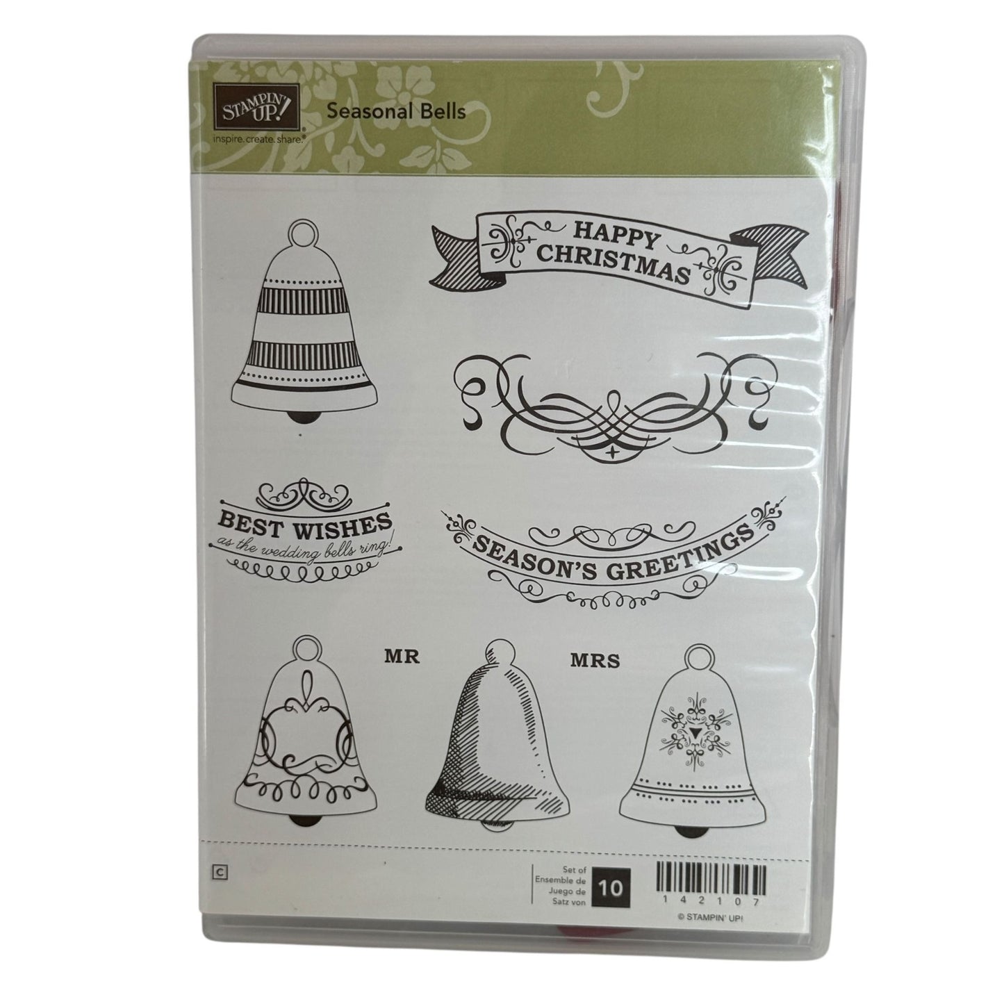 Stampin Up Rubber Stamp Set Seasonal Bells Christmas Wedding Seasons Greetings