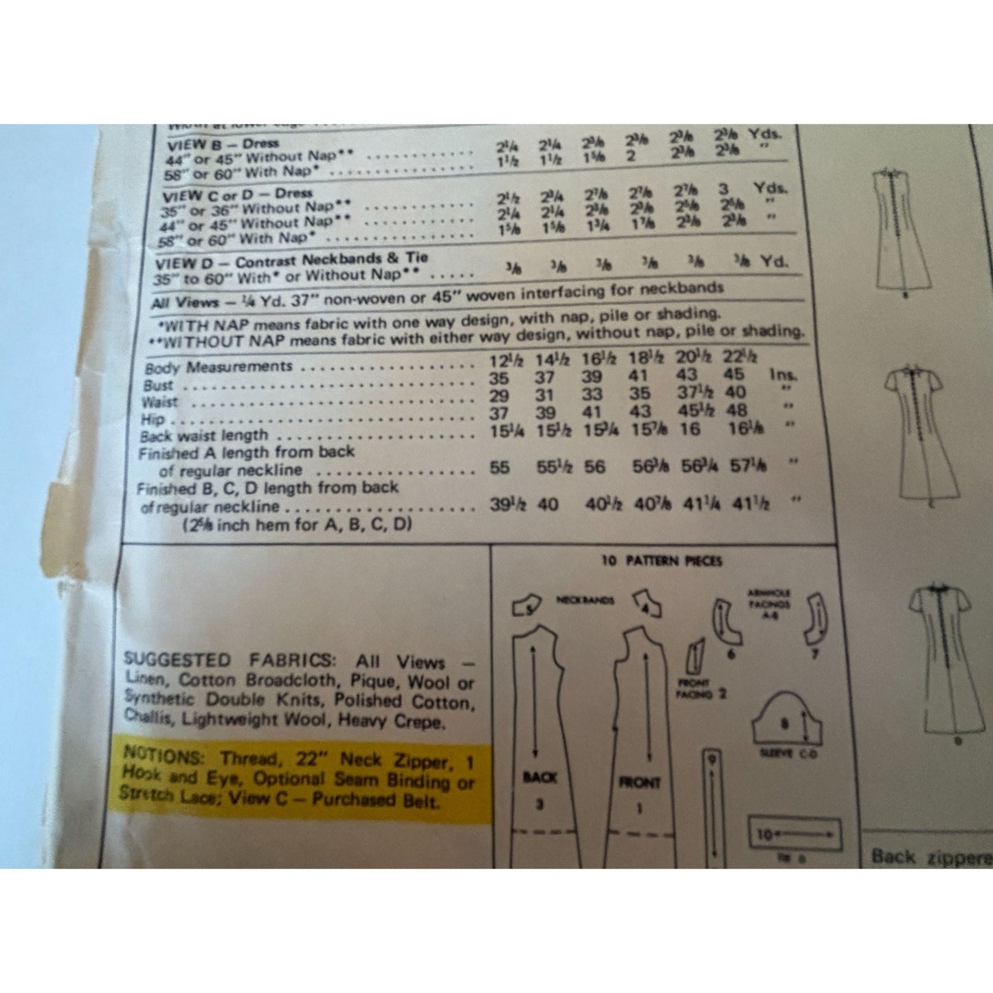 McCalls Sewing Pattern 3609 Womens Dress Back Zipper 18 1/2 Vintage 1970s Uncut