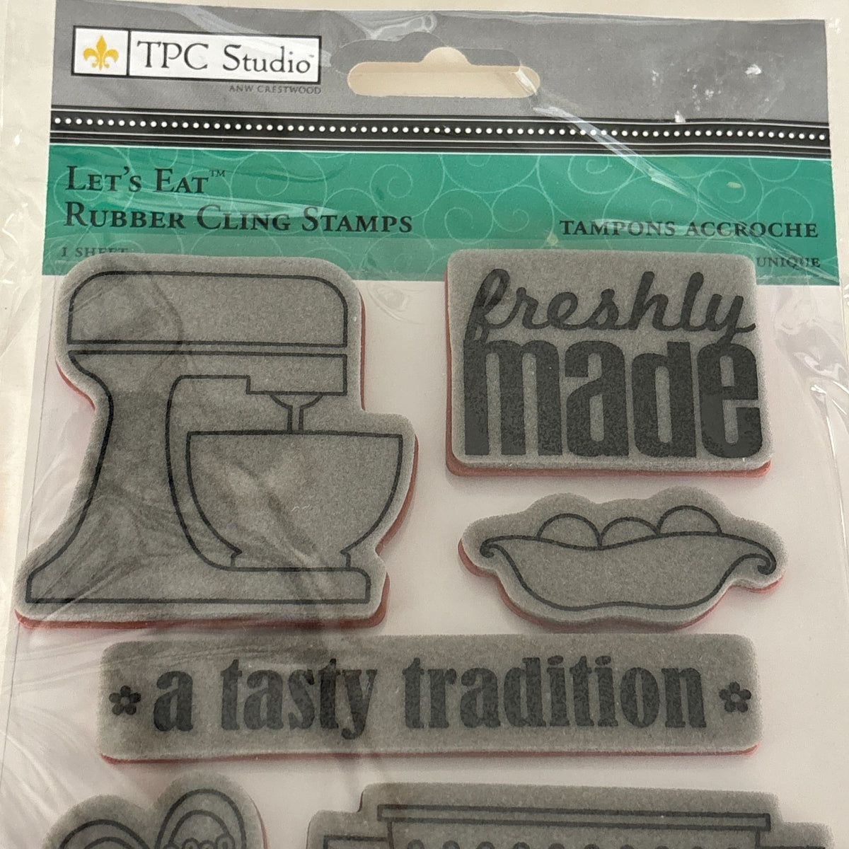 TPC Studio Rubber Cling Stamps Set Lets Eat Baking Food Kitchen Baker Gift Idea