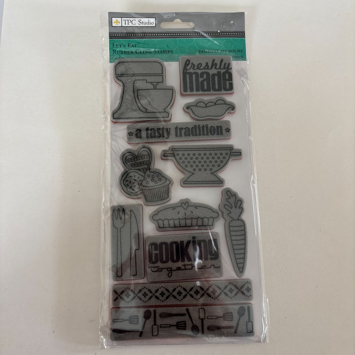TPC Studio Rubber Cling Stamps Set Lets Eat Baking Food Kitchen Baker Gift Idea