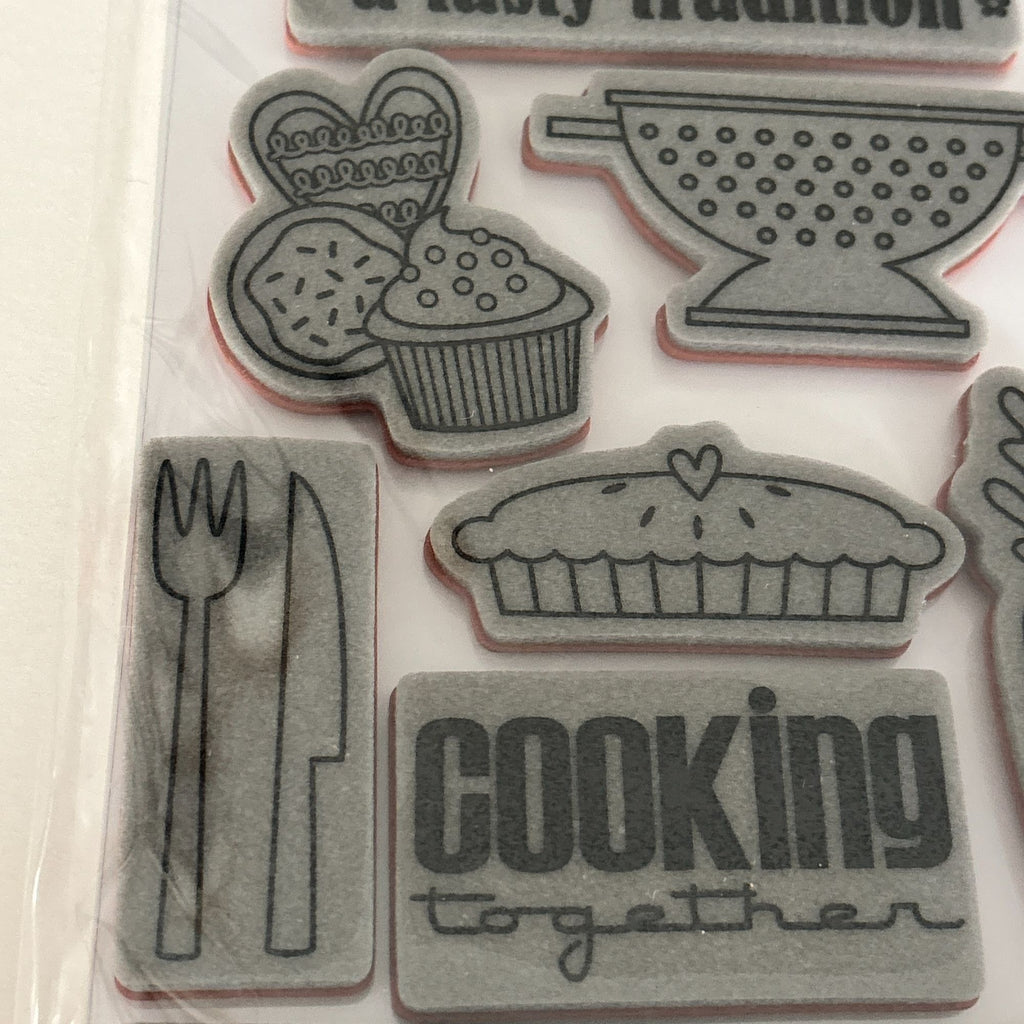 TPC Studio Rubber Cling Stamps Set Lets Eat Baking Food Kitchen Baker Gift Idea