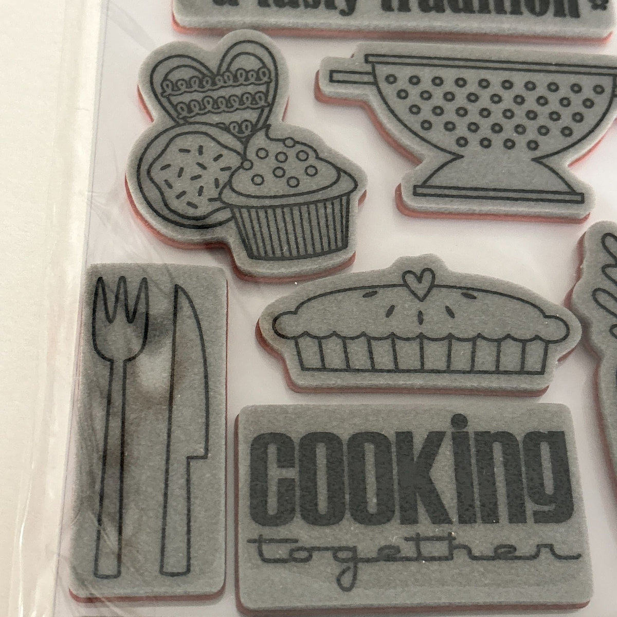 TPC Studio Rubber Cling Stamps Set Lets Eat Baking Food Kitchen Baker Gift Idea