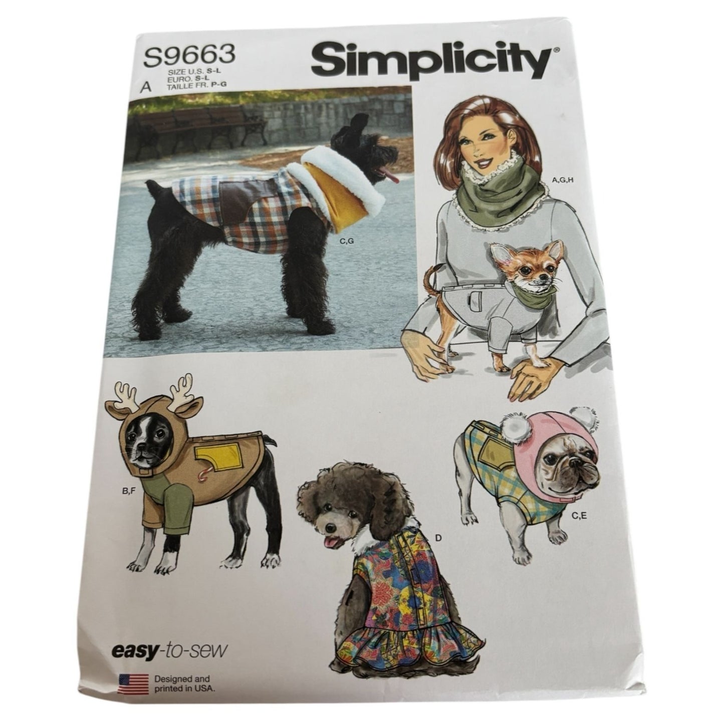 Simplicity Sewing Pattern S9663 Dog Clothing Pet Winter Coats Christmas S M L UC