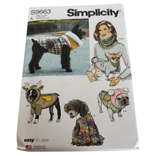 Simplicity Sewing Pattern S9663 Dog Clothing Pet Winter Coats Christmas S M L UC