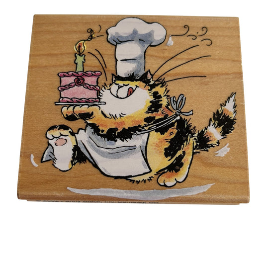 Penny Black Rubber Stamp What Creation Chef Cat Birthday Cake Baker Hungry 2377J