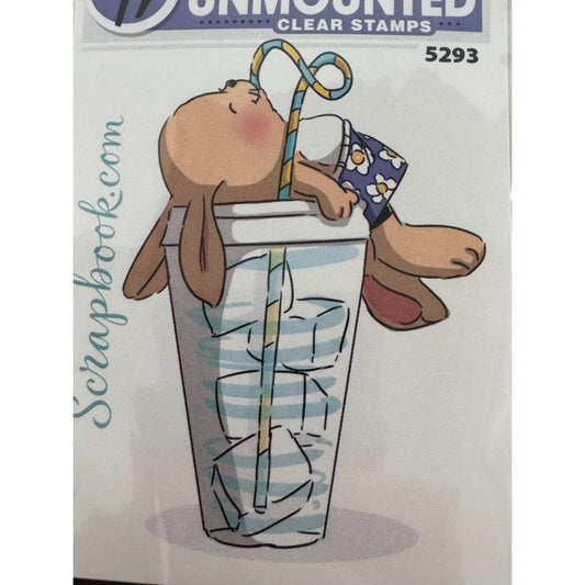 Art Impressions Clear Stamp Bunny Drink Cup Thirsty Cardmaking Scrapbook Exclusive