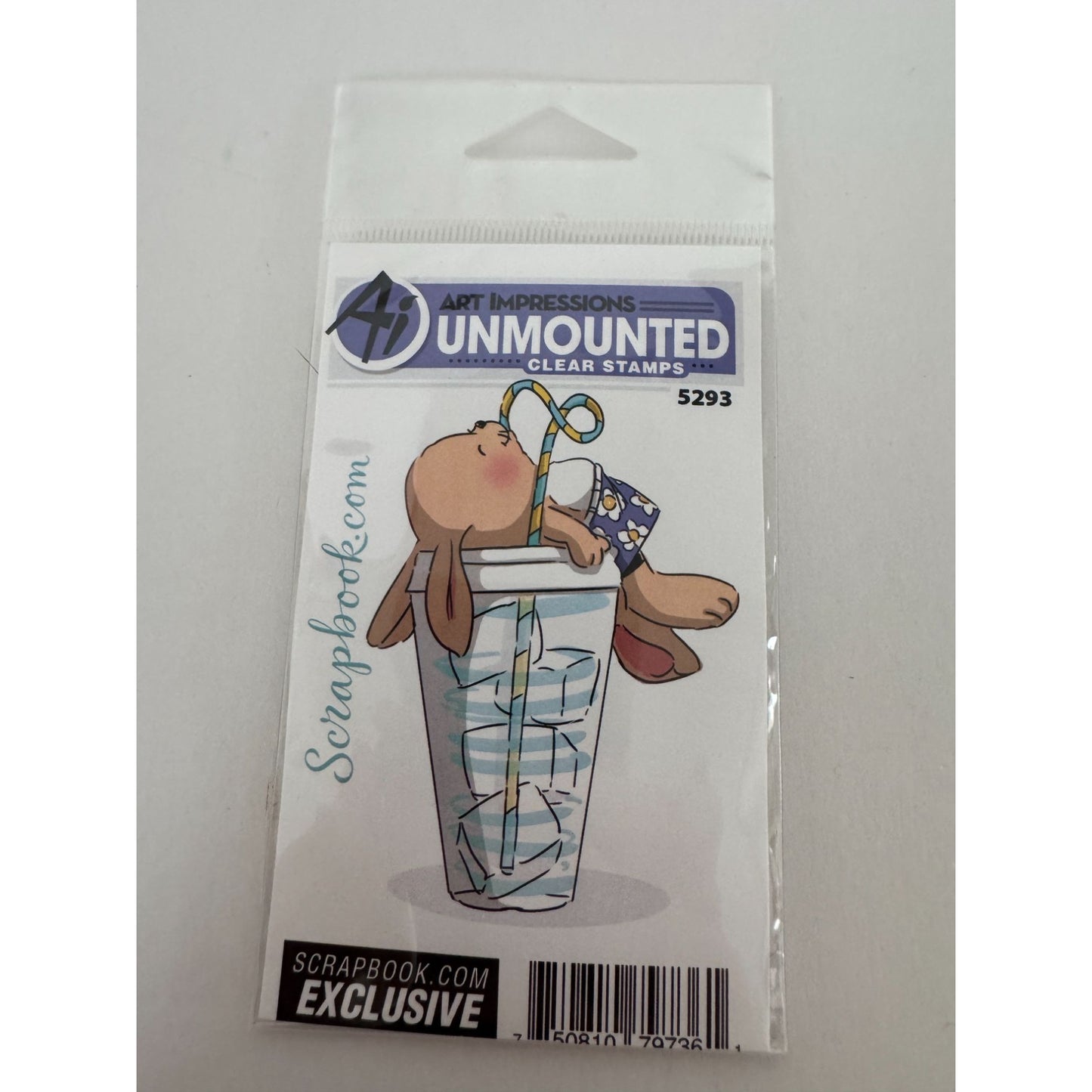 Art Impressions Clear Stamp Bunny Drink Cup Thirsty Cardmaking Scrapbook Exclusive