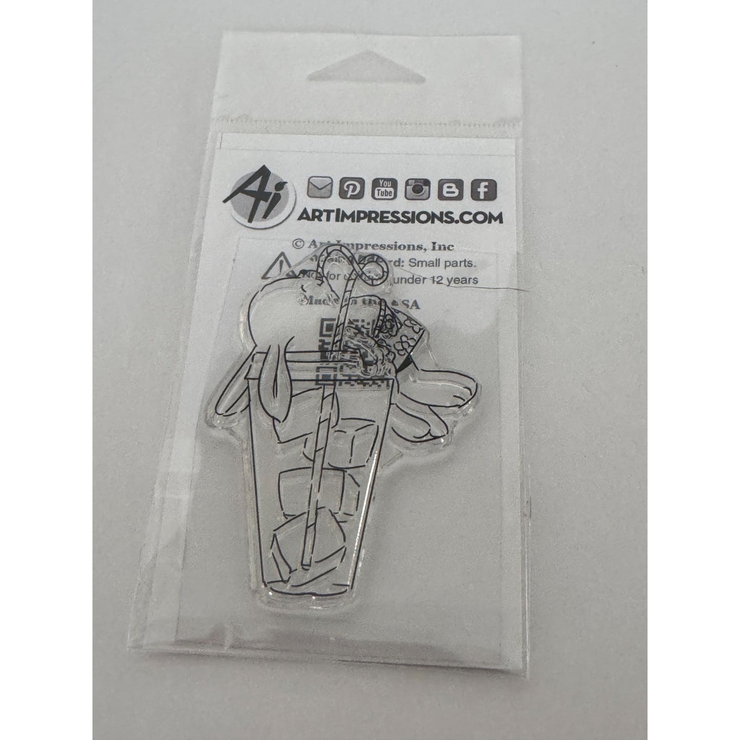 Art Impressions Clear Stamp Bunny Drink Cup Thirsty Cardmaking Scrapbook Exclusive