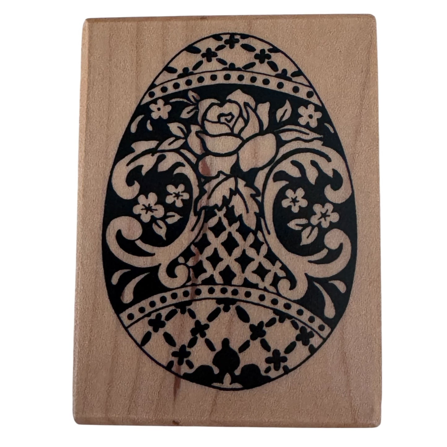 PSX Rubber Stamp Easter Egg Decorated Oval Rose Flower Wood Mounted Cardmaking Spring