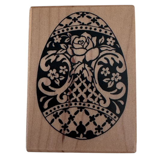 PSX Rubber Stamp Easter Egg Decorated Oval Rose Flower Wood Mounted Cardmaking Spring